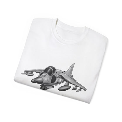 Harrier Hand drawn Cartoon for Flight Enthusiast T-Shirt, Airplane Graphic Tee, Unique Gift for Pilots, Aviation Fan Apparel