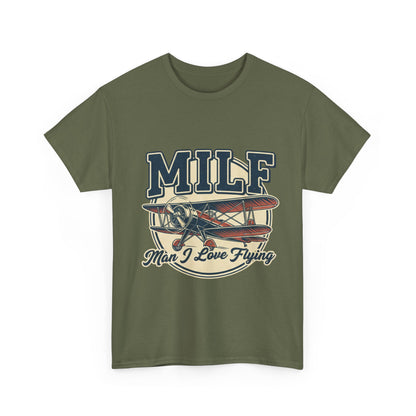 T-Shirt — "MILF: Man I Love Flying" Vintage Airplane Graphic Tee