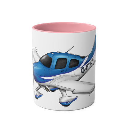 Cirrus Aircraft Hand drawn art Two-Tone Coffee Mugs, 11oz - Funky Aviation