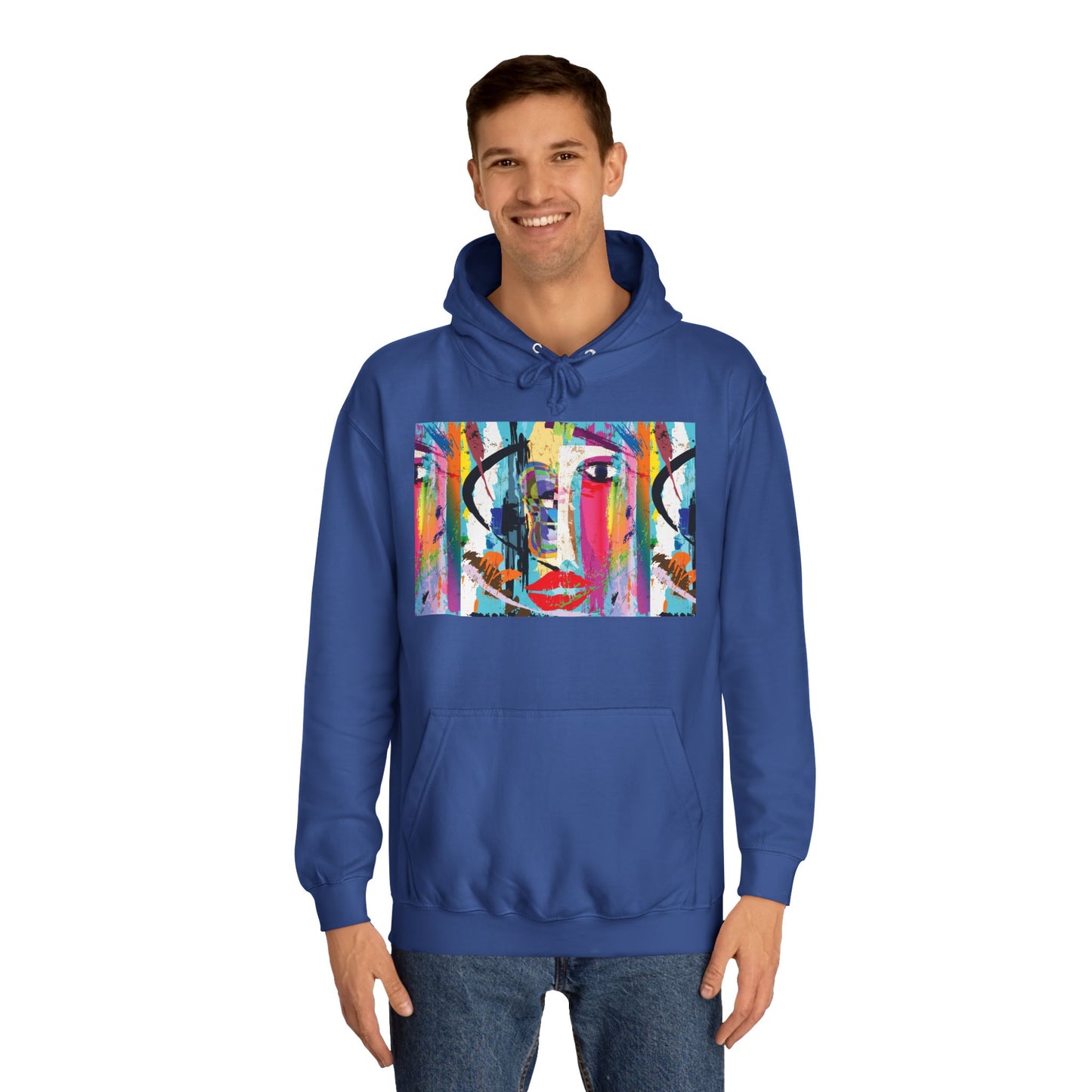 Abstract Colorful Face Hoodie — Vibrant Pop Art Graphic Pullover