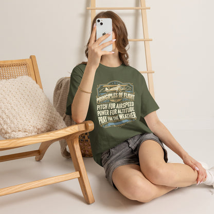 Aviator Principles T‑Shirt — "Principles of Flight: Pitch for Airspeed, Power for Altitude, Pray for the Weather"