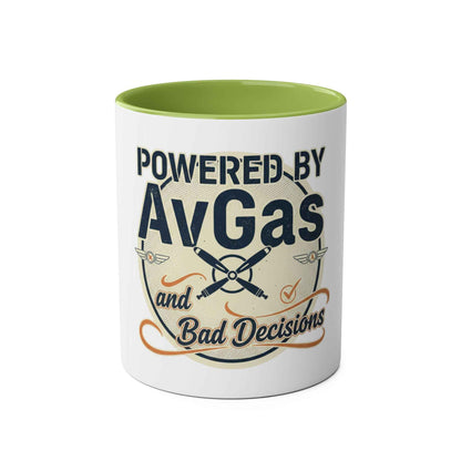 Aviator Coffee Mug — "Powered by AvGas and Bad Decisions" 11oz Two-Tone