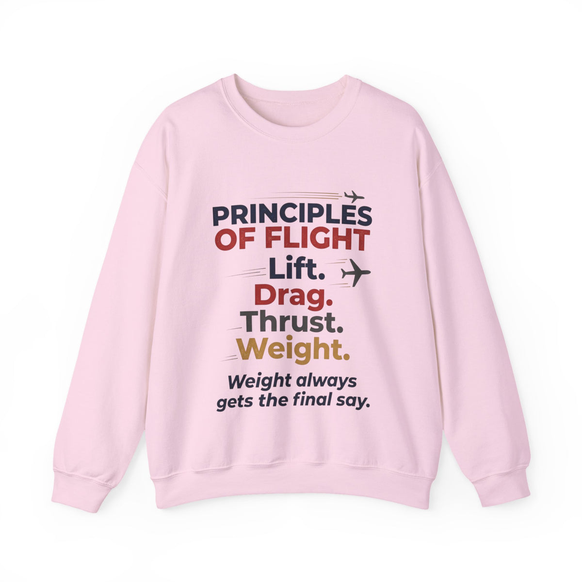 Crewneck Sweatshirt — "Principles of Flight: Lift. Drag. Thrust. Weight." Aviation Pilot Shirt