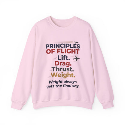 Crewneck Sweatshirt — "Principles of Flight: Lift. Drag. Thrust. Weight." Aviation Pilot Shirt