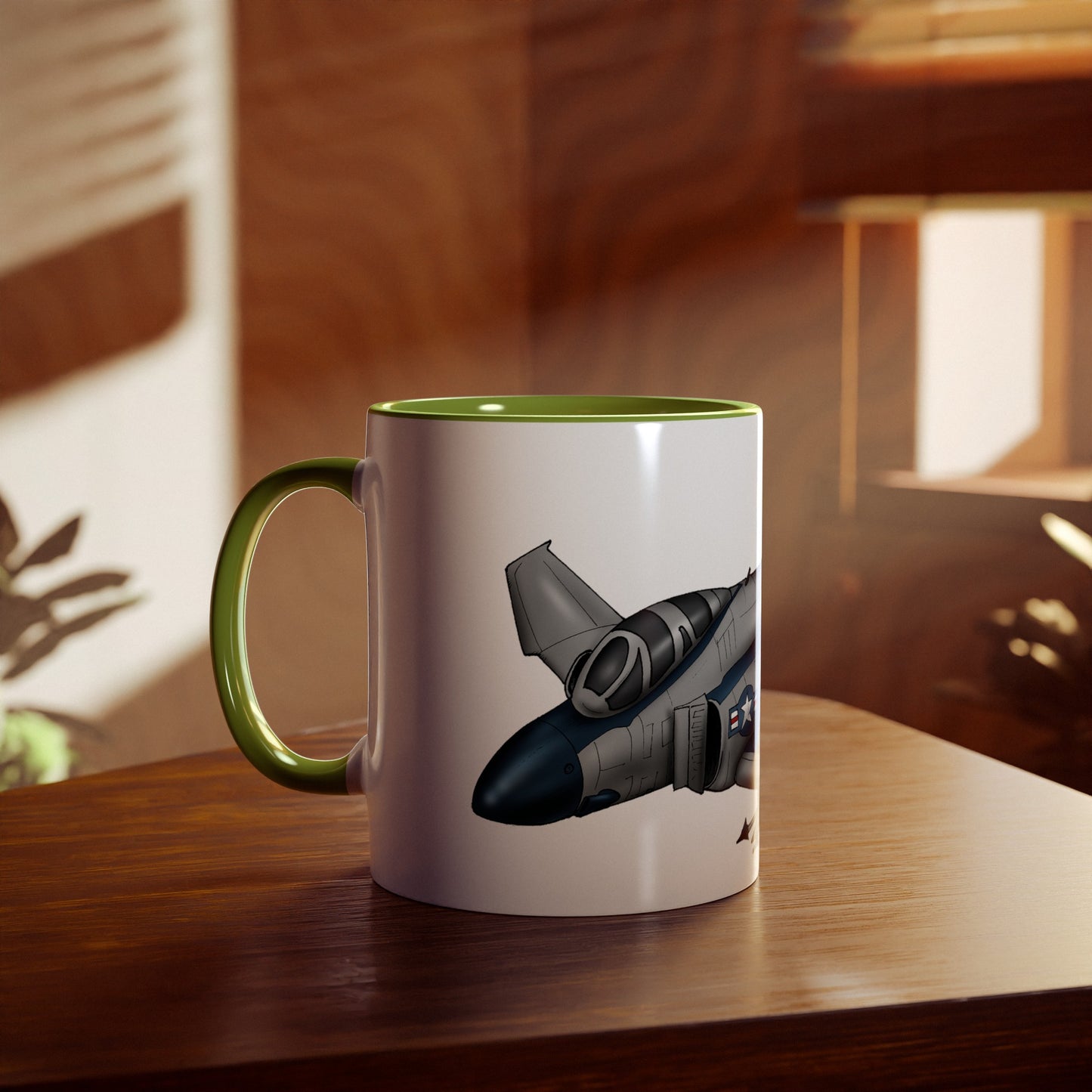 Phantom Fighter Jet Two-Tone Coffee Mugs, 11oz