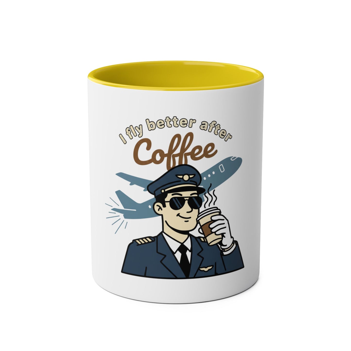 Aviator Coffee Mug — "I Fly Better After Coffee" (11oz Two-Tone)