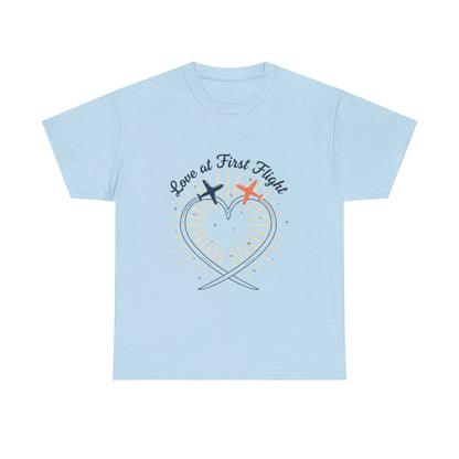 Love at First Flight T‑Shirt — Romantic Airplane Heart Valentine Tee
