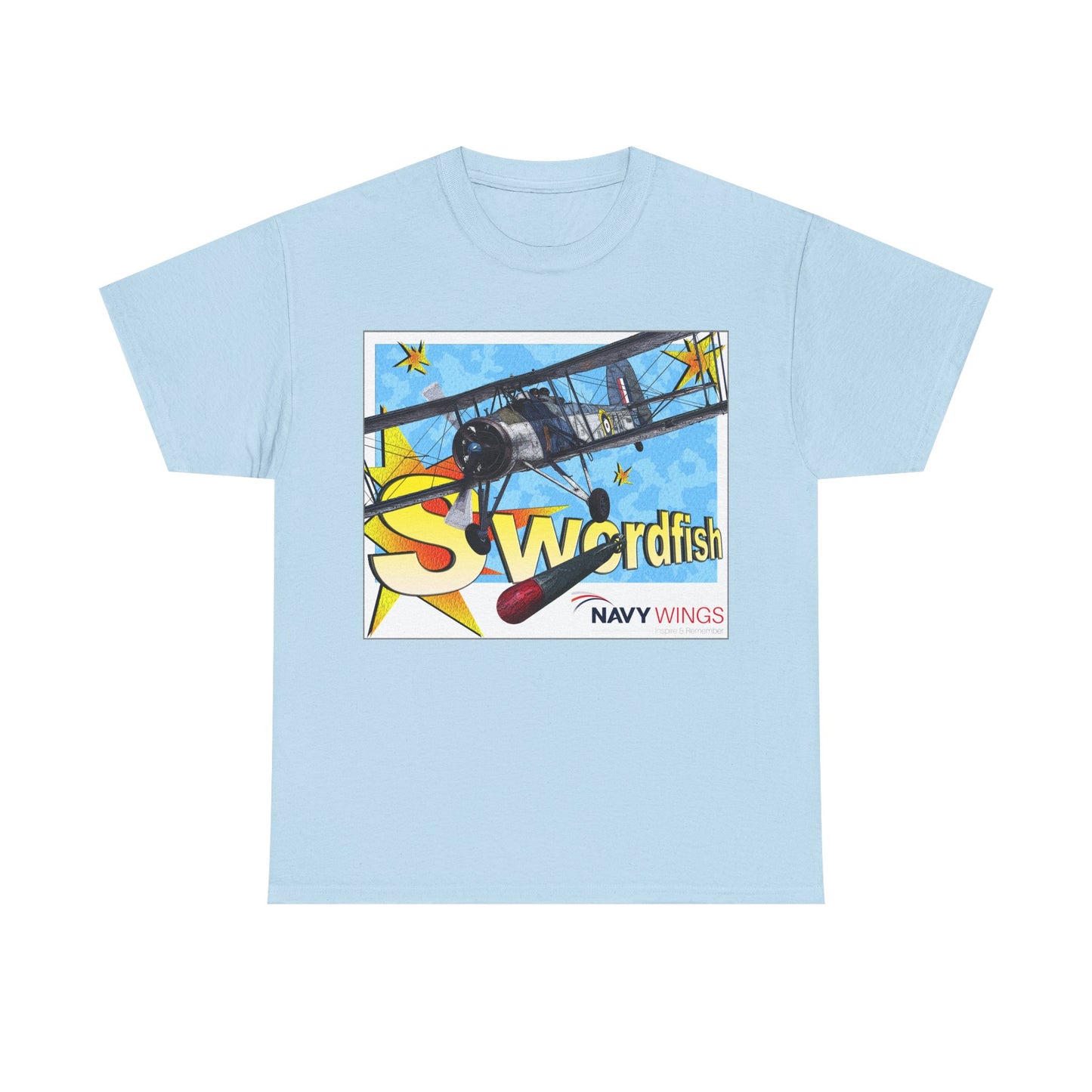 Swordfish Navy Wings T‑Shirt — Vintage Biplane Aviation Graphic Tee