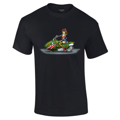 Funky Biker Chick Cartoon T-Shirt - Funky Aviation