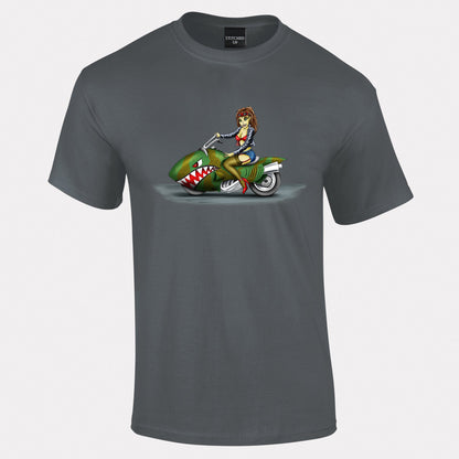 Funky Biker Chick Cartoon T-Shirt - Funky Aviation