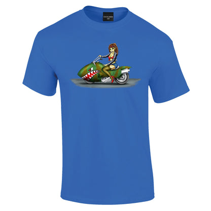 Funky Biker Chick Cartoon T-Shirt - Funky Aviation