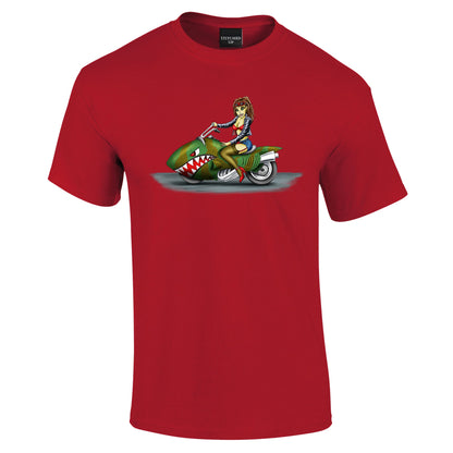 Funky Biker Chick Cartoon T-Shirt - Funky Aviation