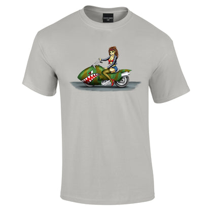 Funky Biker Chick Cartoon T-Shirt - Funky Aviation