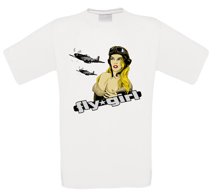 Fly Girl Nose Art Crew Neck T Shirt - Funky Aviation